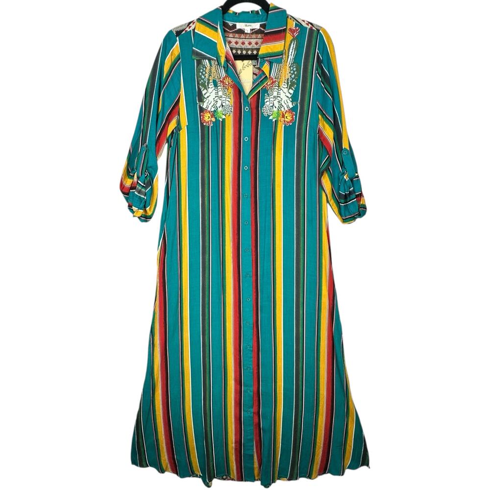 Andree by Unit Maxi Shirt Dress Womens Small Embroidered Southwest Western Rodeo